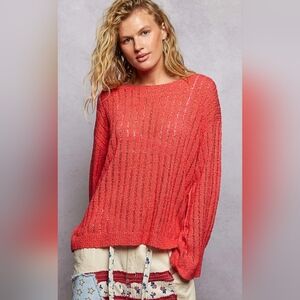 #1164 POL Fireside Breeze Open-weave Sweater
